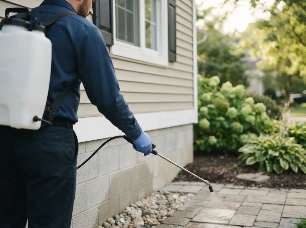 Pest control technician inspecting a home in Paradise, MI